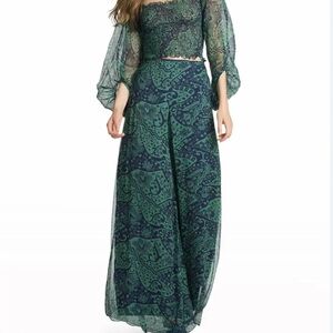 Sachin & Babi Green Patterned Wide leg pants and top XS NWT